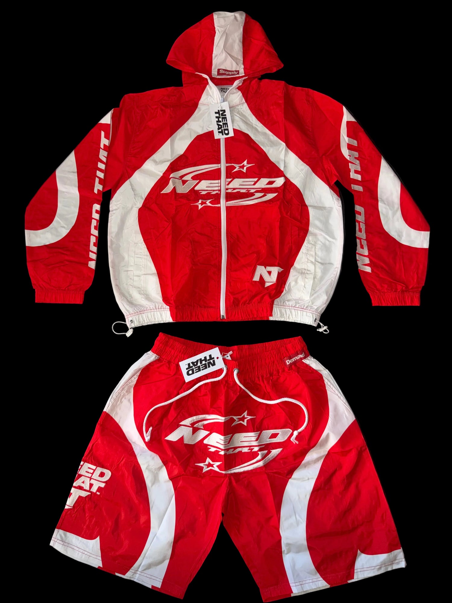 NT Red And White Windbreaker Shorts Set