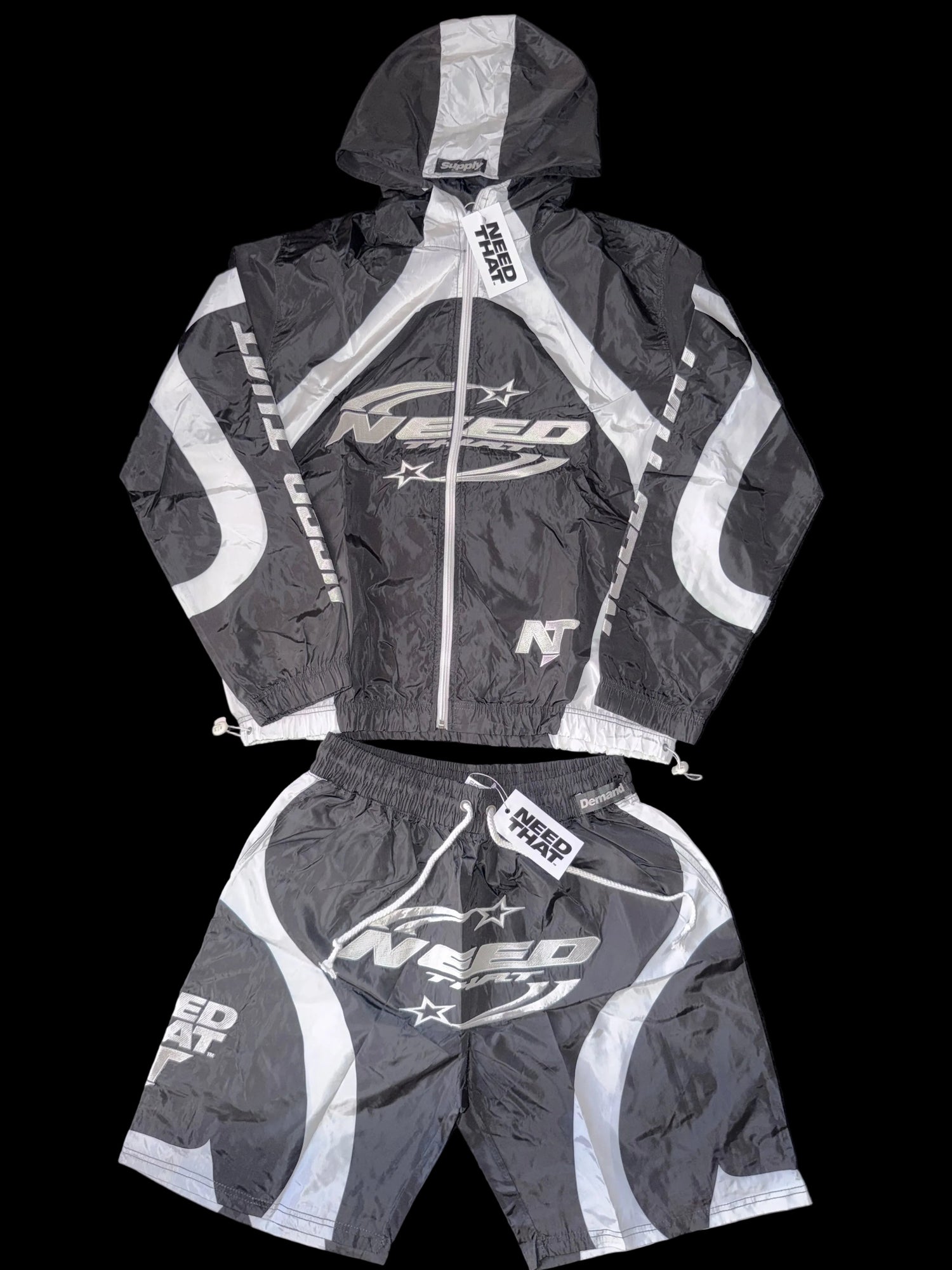 NT Black And White Windbreaker Shorts Set