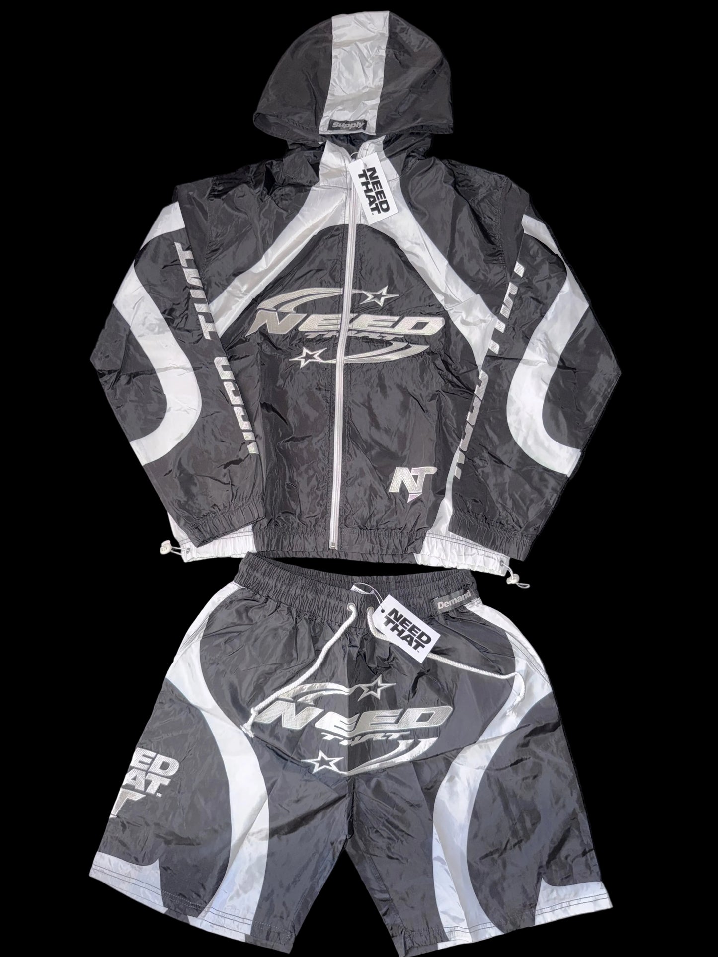 NT Black And White Windbreaker Shorts Set