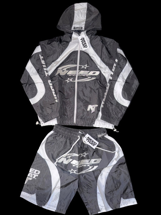 NT Black And White Windbreaker Shorts Set
