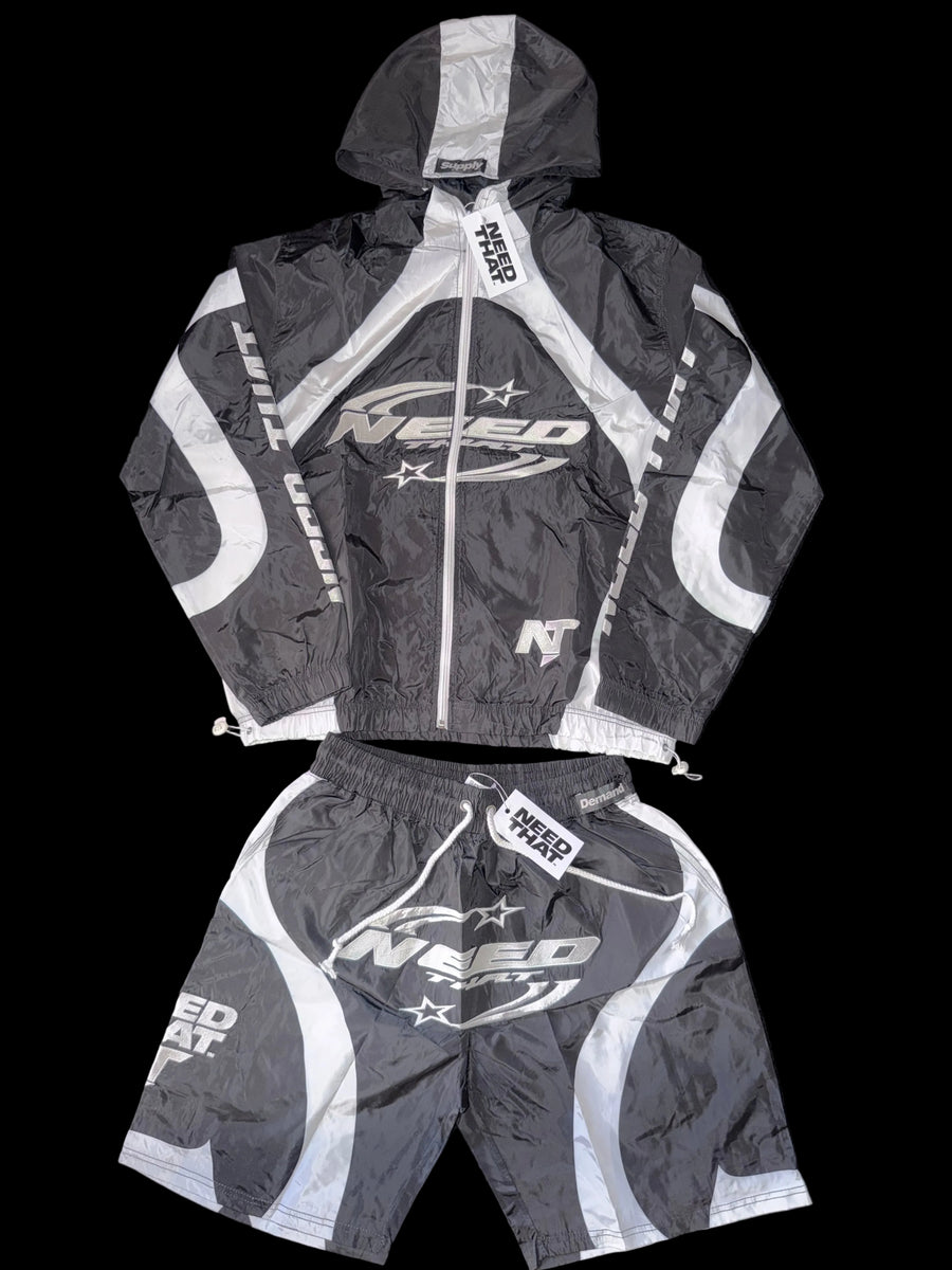 NT Black And White Windbreaker Shorts Set
