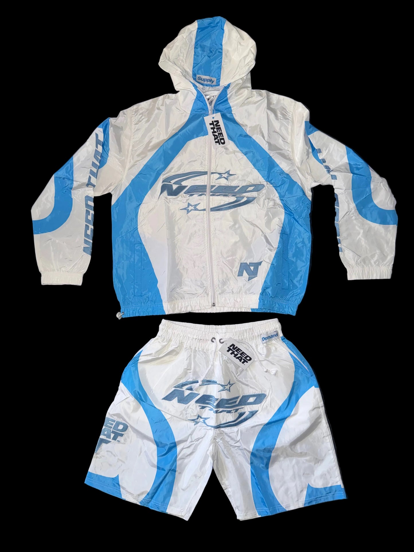 NT White And Blue Windbreaker Shorts Set